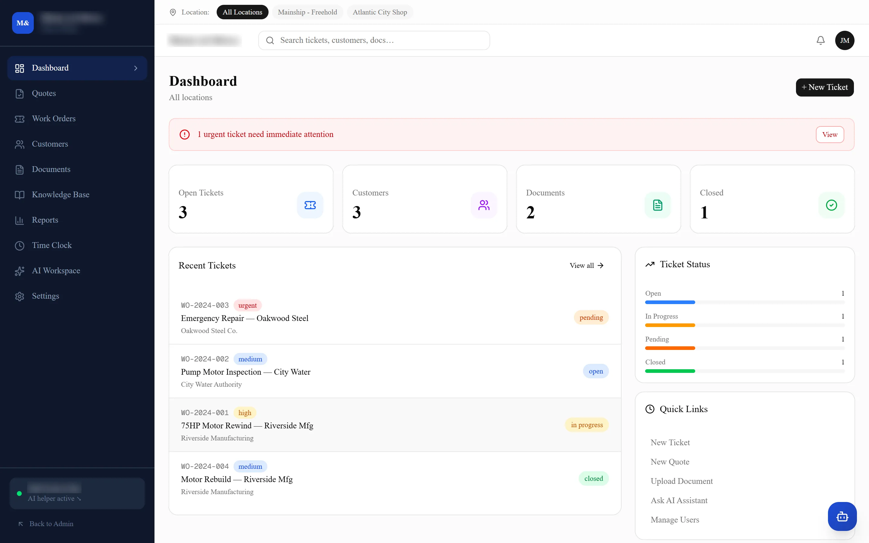 The Wave Works dashboard