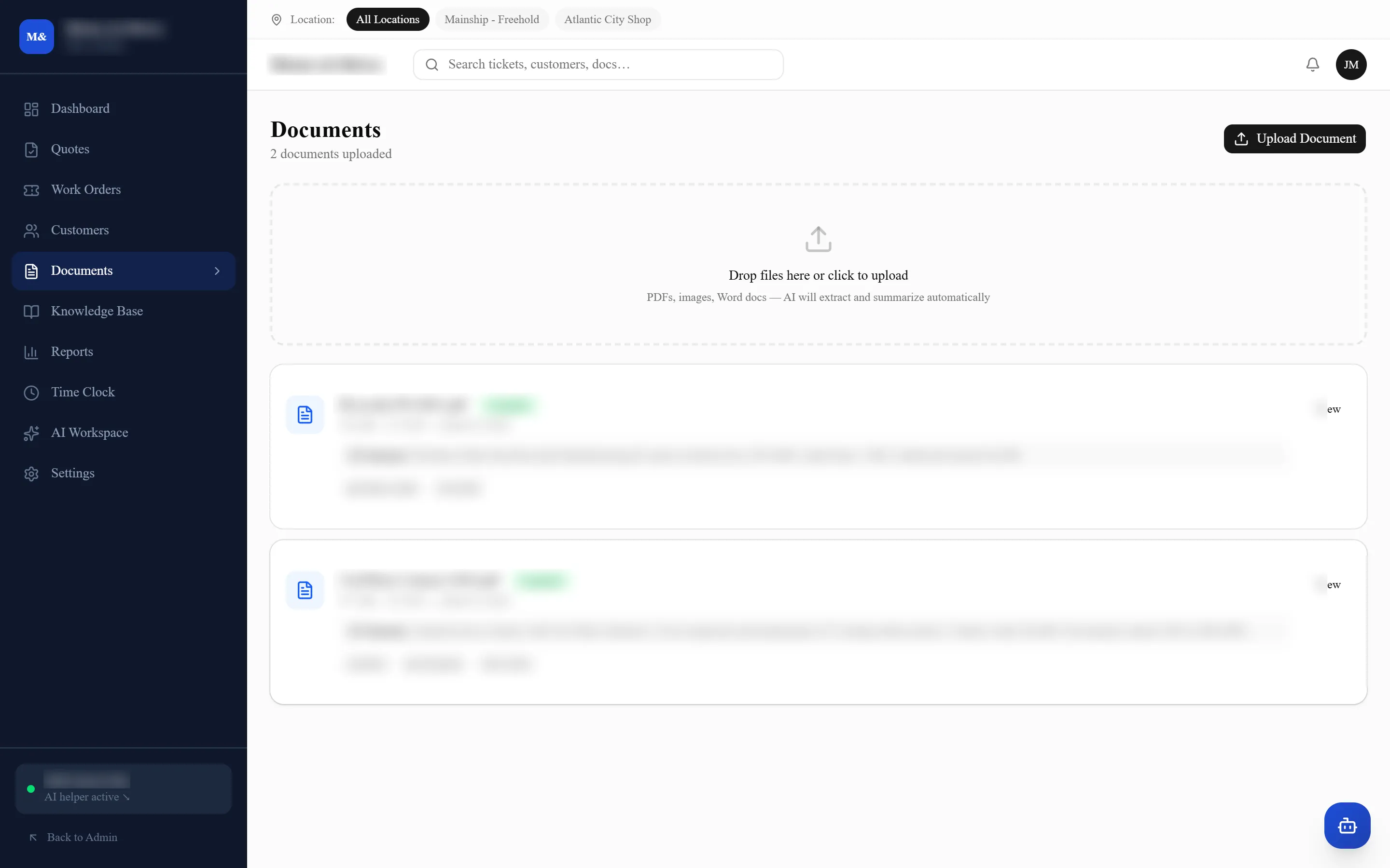 Documents filed against a job in Wave Works, each with an automatic summary