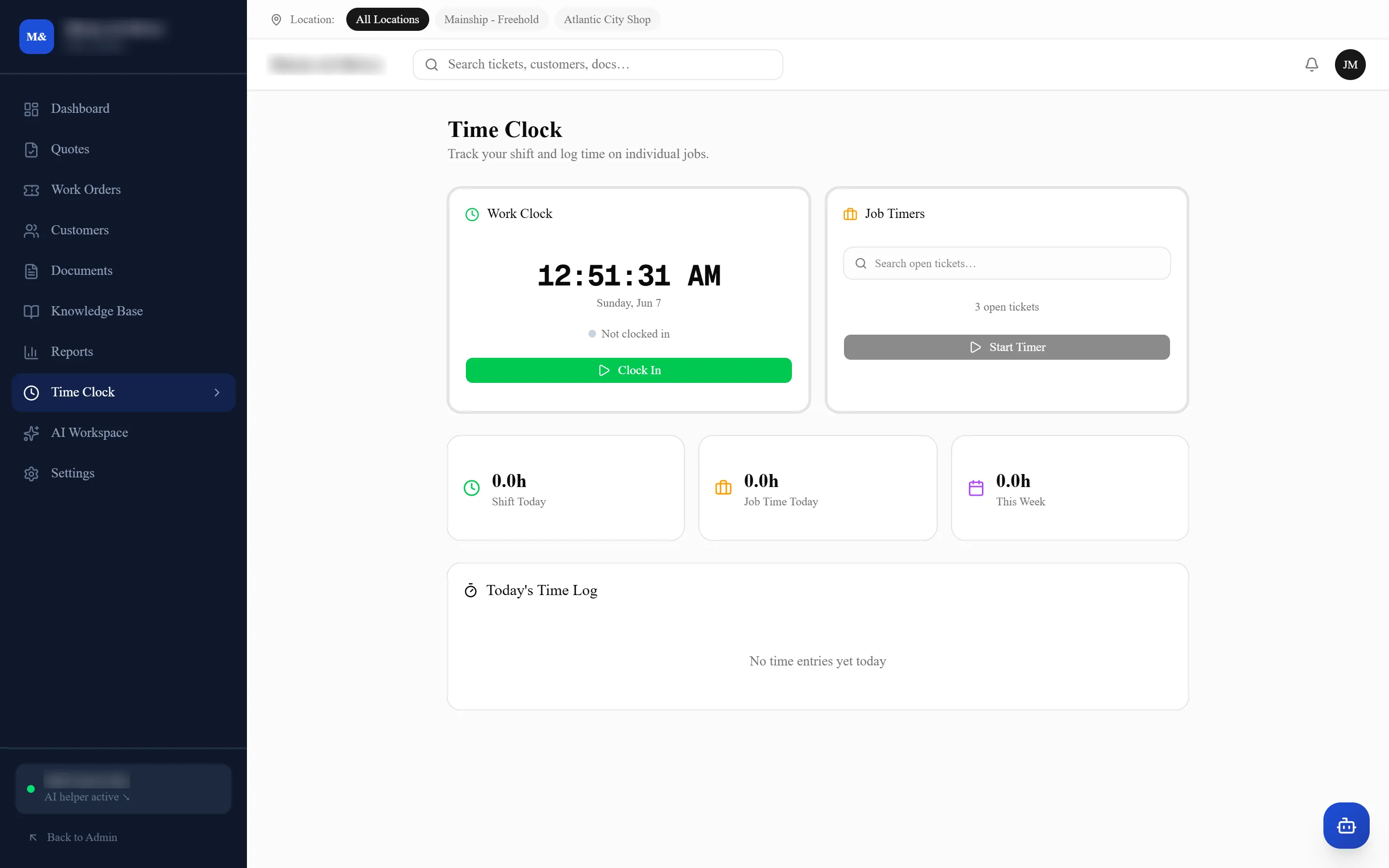 The time clock in Wave Works