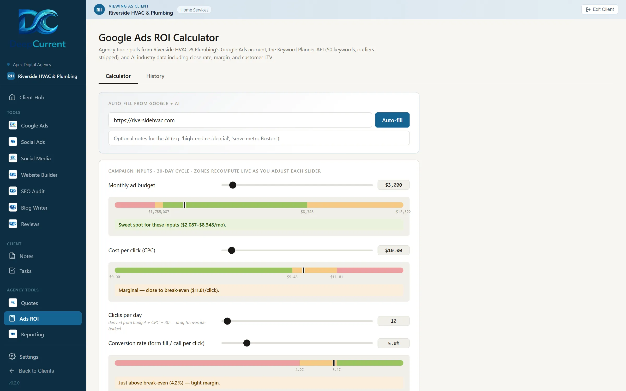 Advertising return-on-investment calculator