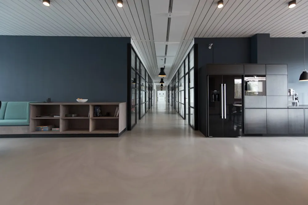 A quiet modern office corridor