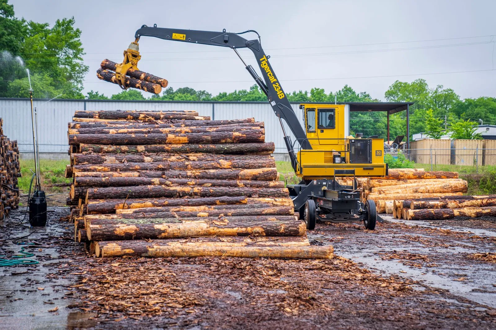 Heavy material handling machinery at an industrial yard