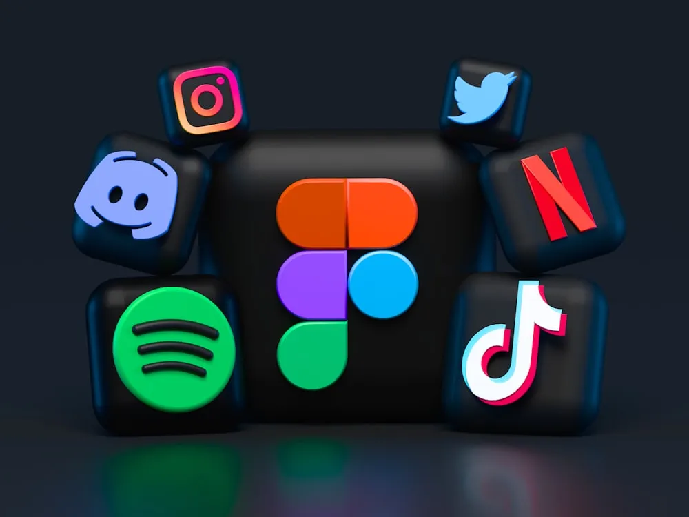 Social platform icons on a dark background