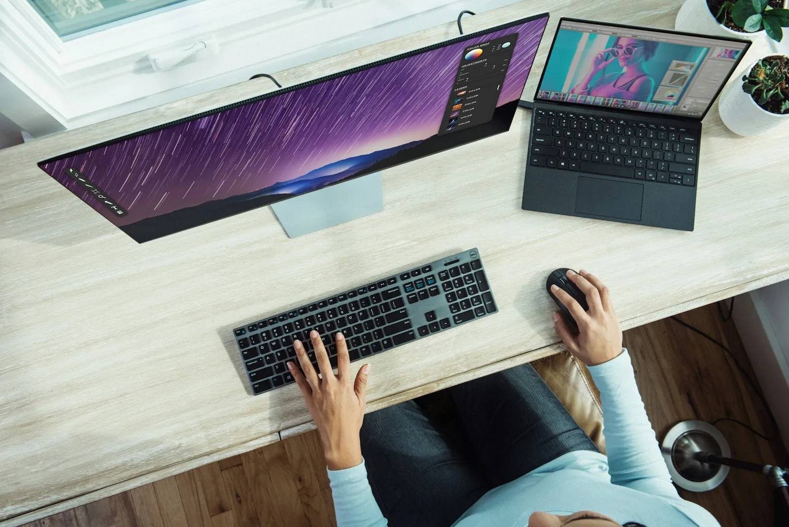 Working at a desk making changes