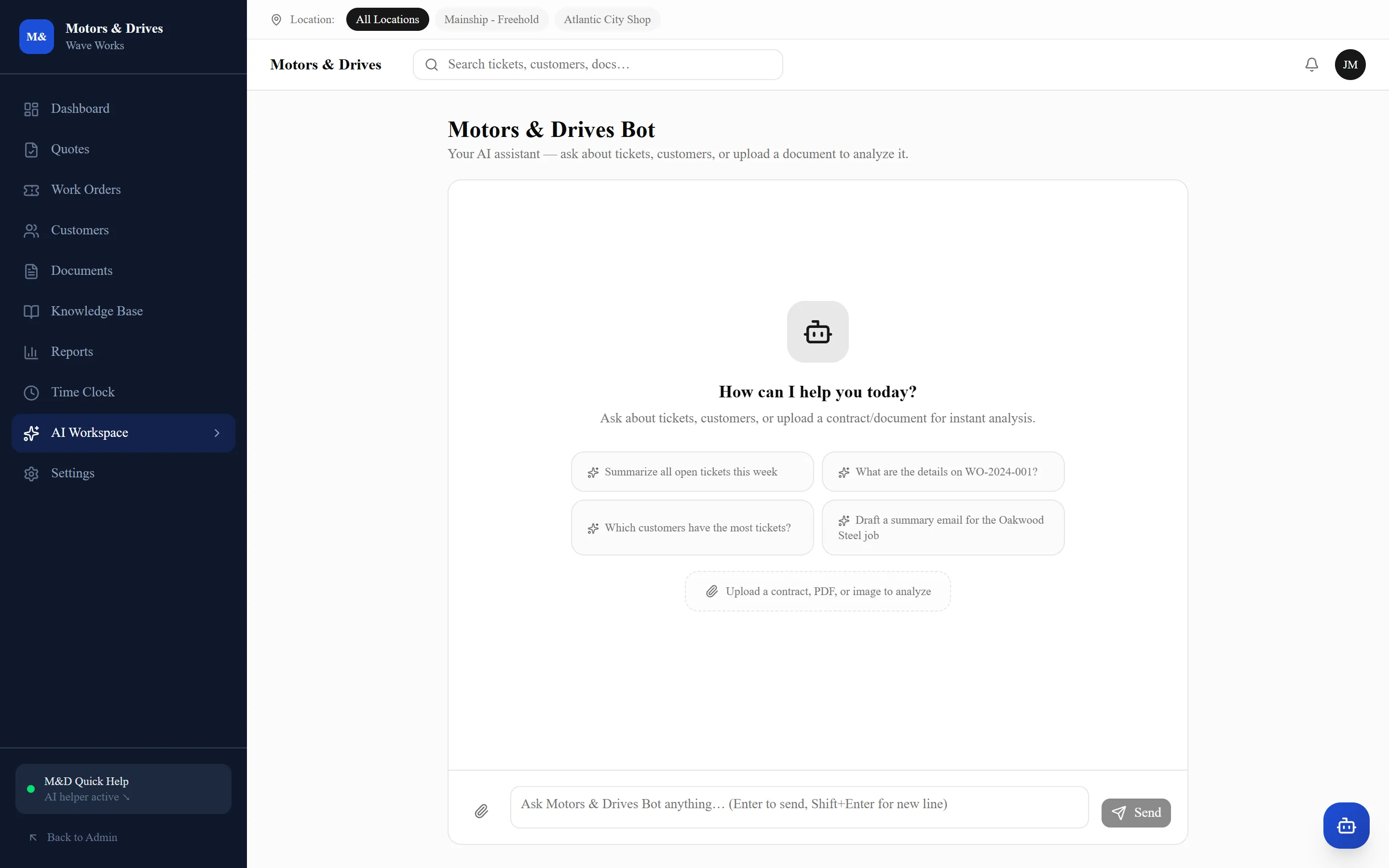 An AI assistant answering questions inside a web app