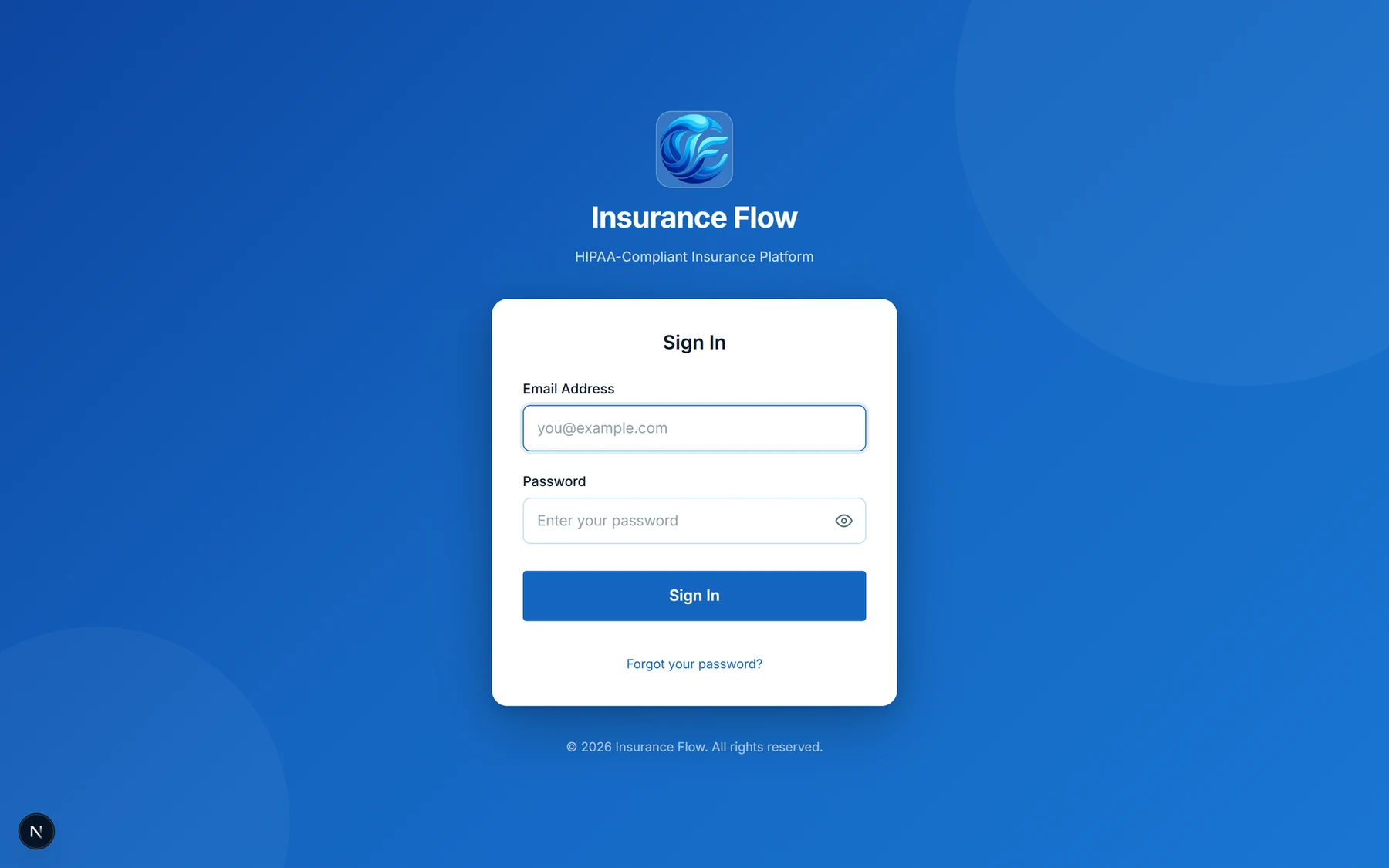 The Insurance Flow sign-in screen